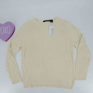 EVELYN & ARTHUR Womens XL NWT creme silk cotton knit sweater